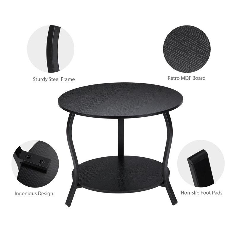 Small Round Black Wood and Metal 2-Tier Coffee Table