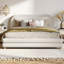 Structure de lit plateforme avec tête de lit courbée rembourrée Boucle, pieds en bois massif, lit blanc élégant au design arqué, capacité de 800 lb, aucun sommier requis, assemblage rapide-1268069374-1268069375