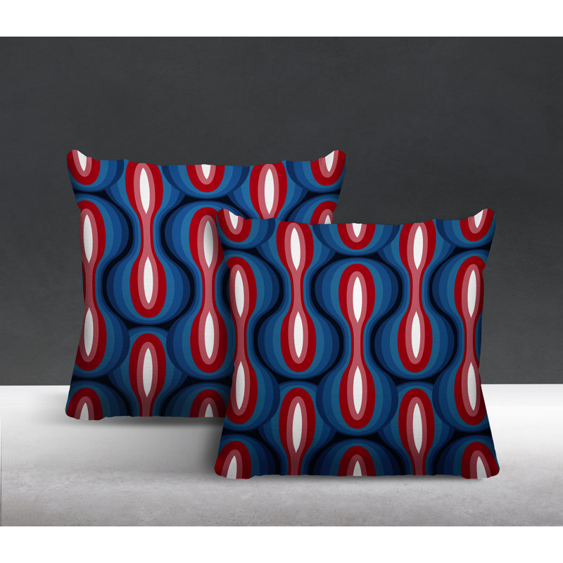Coussin décoratif intérieur / extérieur Ikat, L 15 po x H 15 po, Rouge