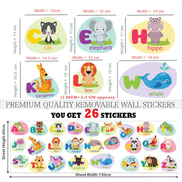 Alphabet Wall Stickers Kids Toddler Decors Animal ABC Stickers Removable  Letters