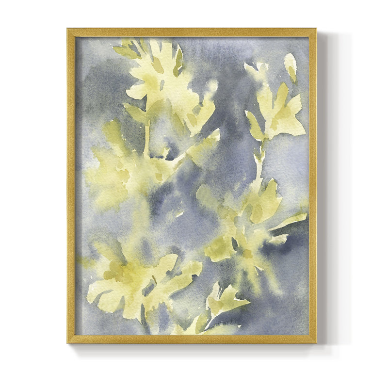 Forsythia Blooms II, reproduction encadrée - bois massif, H 20 po x l 16 po