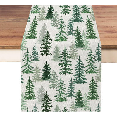 Christmas Winter Table Runner 13X72 Inch, Merry Christmas Green Pine Trees Table Decors For Seasonal Xmas Holiday Farmhouse Home Kitchen Dining Party