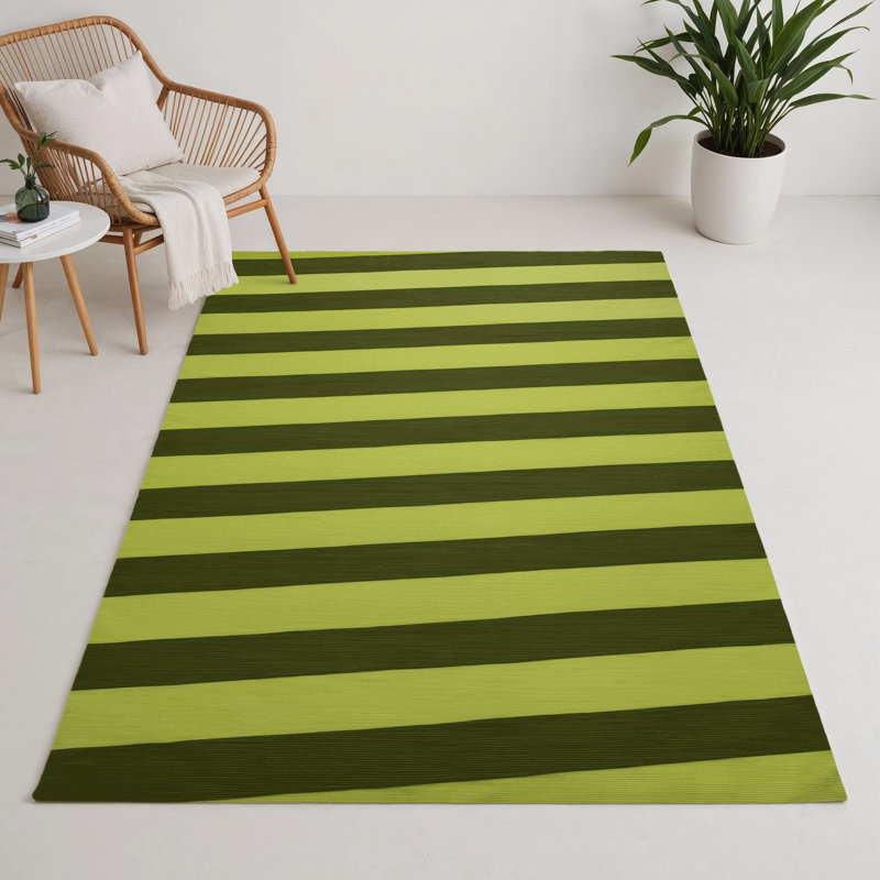 Tapis intérieur / extérieur vert HorizontalStripes, Rectangle 9 pi x 12 pi
