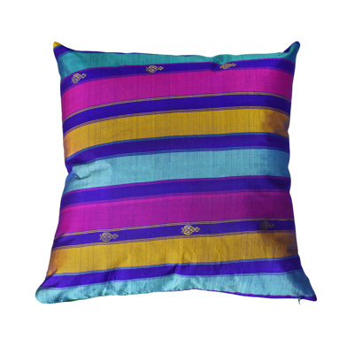Handmade 16''X16'' Decorative Stripe Silk Multicolor Cushion Cover Indoor, Pack of 1