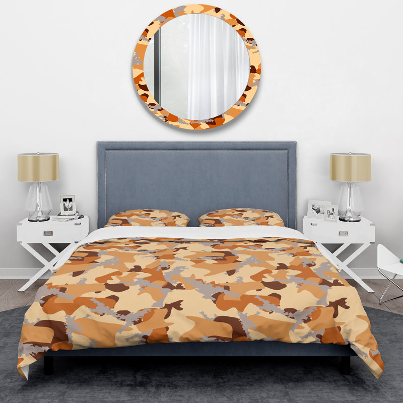 Trendy orange camouflage - ensemble de housse de couette abstrait - microfibre de polyester