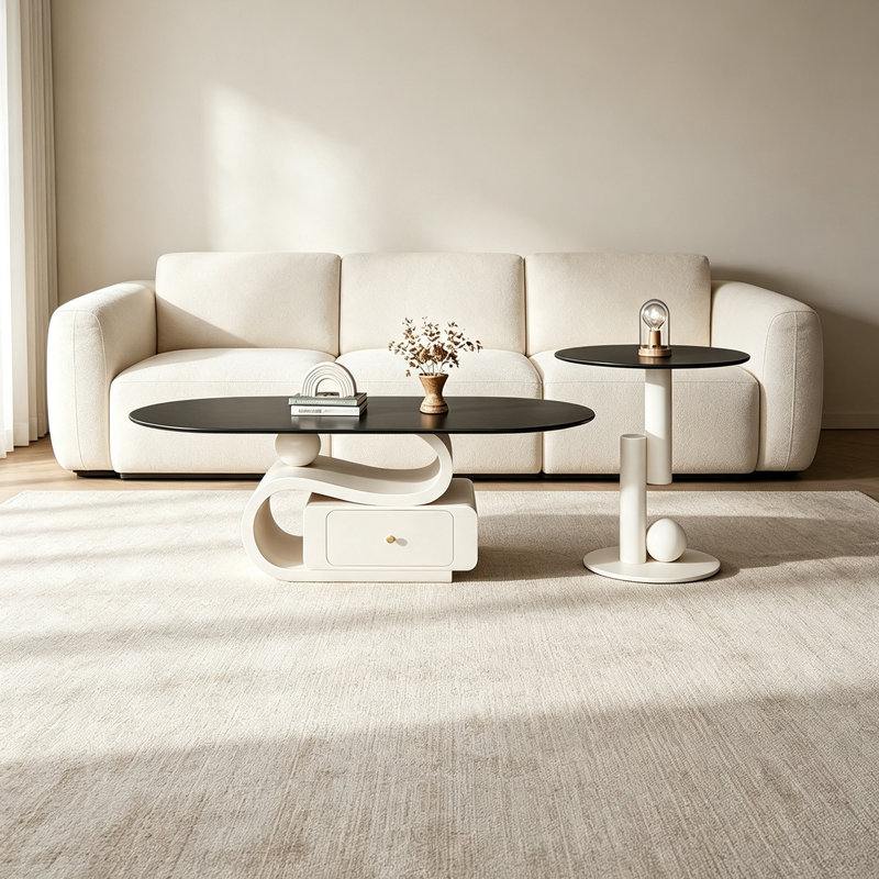 Table basse légère de luxe avec tiroirs et base en acier, 15.74" H x 47.24" W x 23.62" D, Black