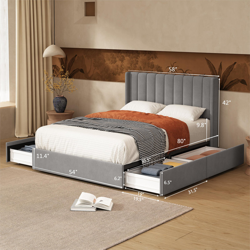 Lit plateforme avec rangement Jeilyn, Double, gris