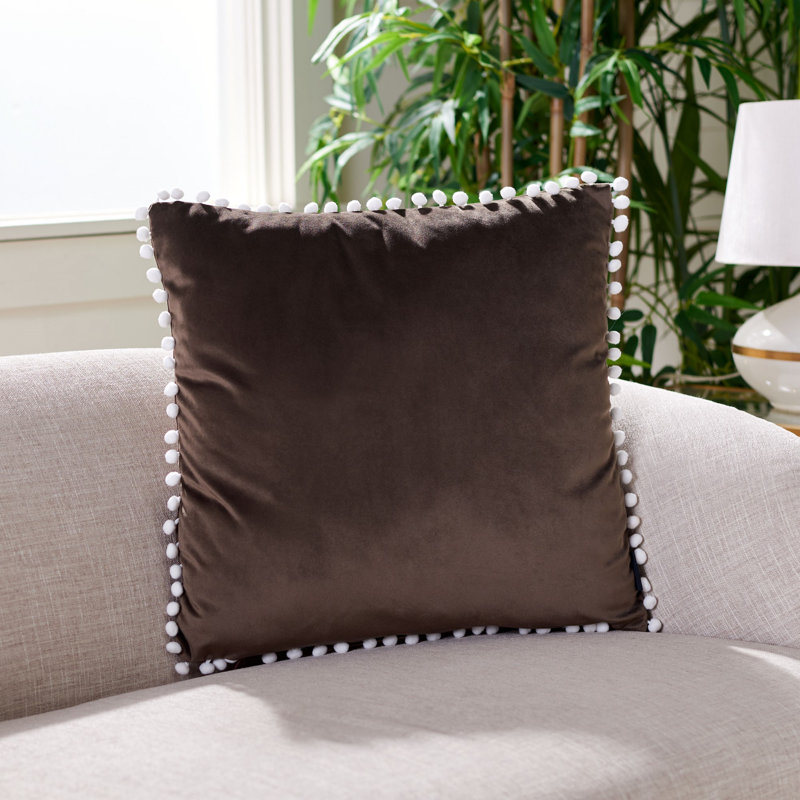 Grelna 18" Square Grey Pillow with White Pom Pom Border
