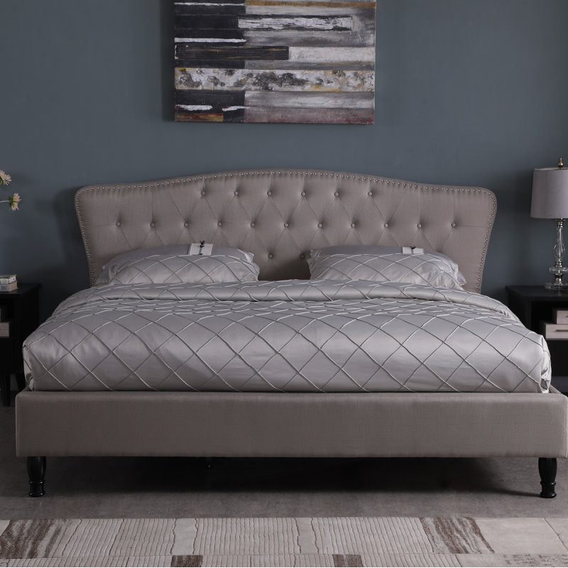 Upholstered Wingback Bed, Full, Gray