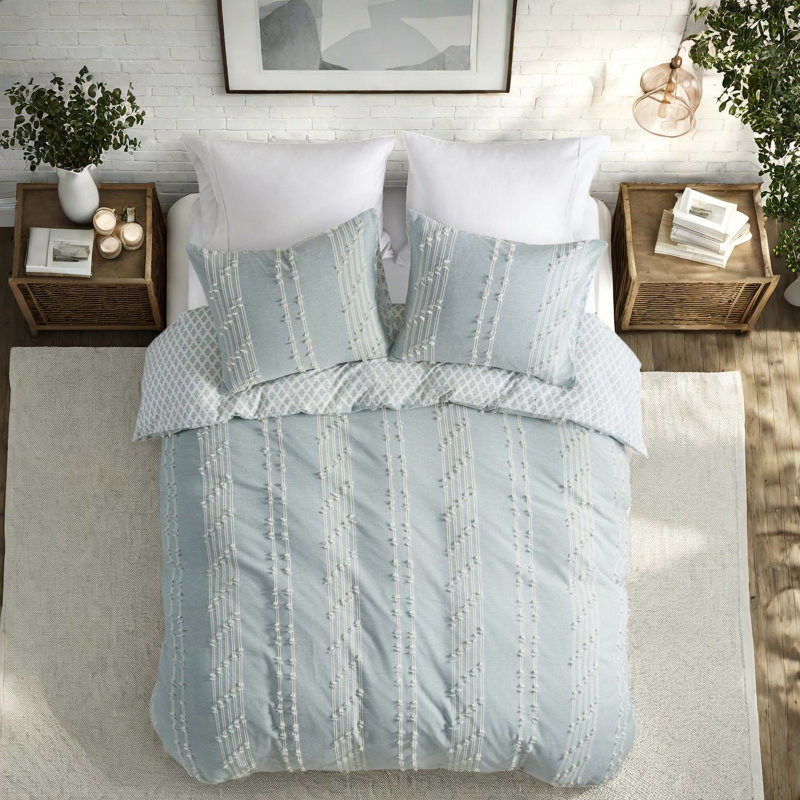 Ensembles de literie confortables en jacquard de coton, taille double / grand avec un design turquoise moderne