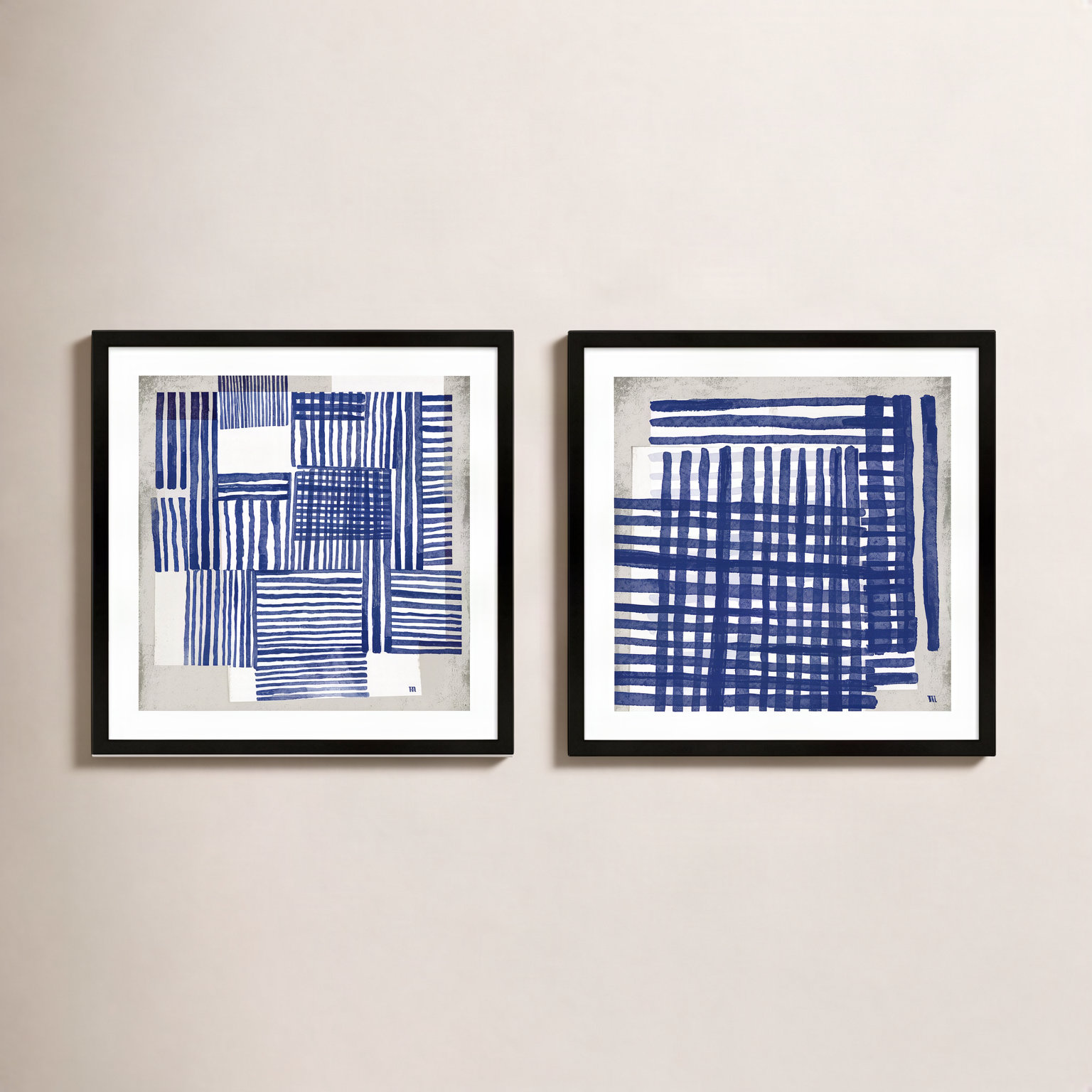 Weaving 2-Piece Painting Set by Marco Marella, 24" W x 24" H, Black Framed