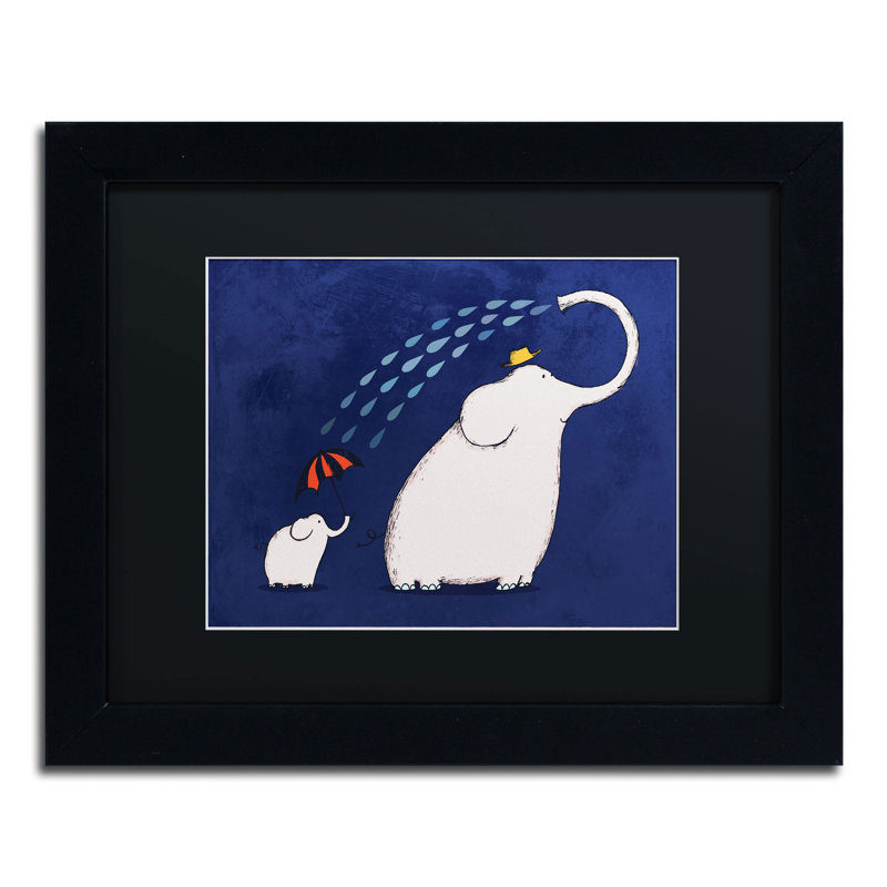 « parasol éléphant » par martell, art encadré, H 11 po x l 14 po, Noir