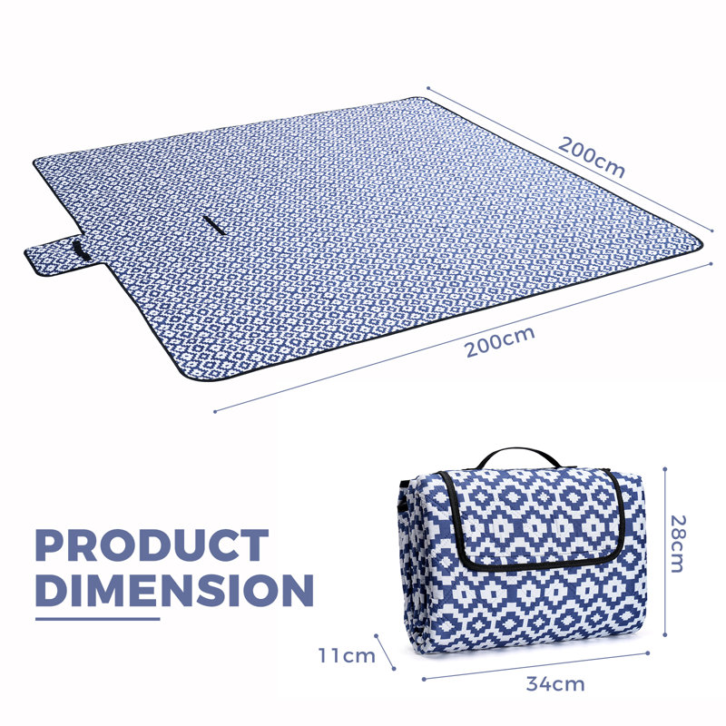 Large Foldable Picnic Blanket Waterproof Backing Portable Outdoor Mat for Camping Beach Travel Picnic, Blue, 200cm