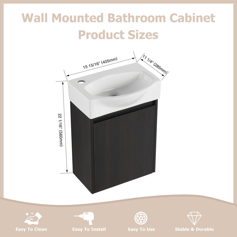 Dziadon 15.97 " W Wall Mounted Wall Mounted 1 Single Vanity Bathroom Vanity With Resin Top