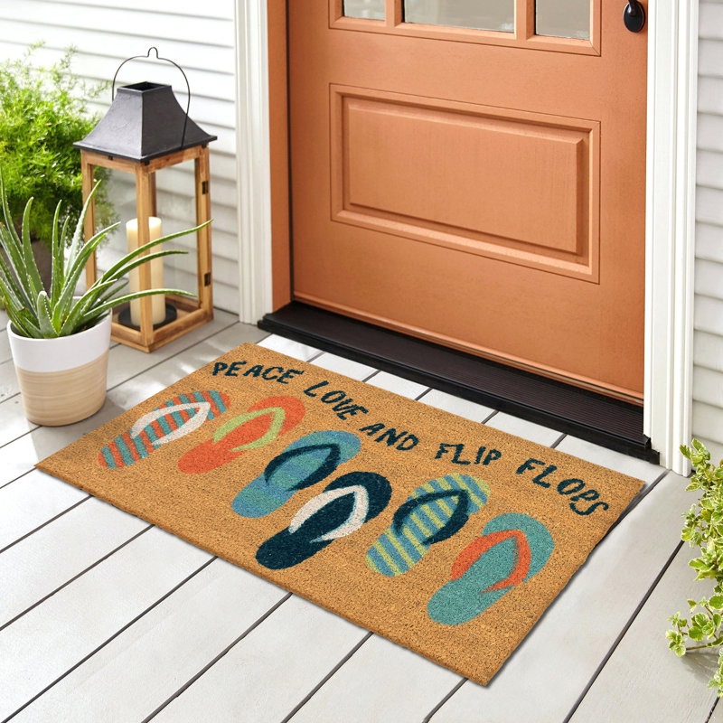 Tapis d'entrée antidérapant Gunnell, L 18 po x L 30 po, Brun clair / bleu / orange / blanc