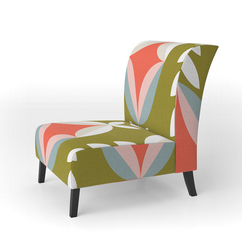 Retro Botanical Pattern I - Mid-Century Upholstered Slipper Chair