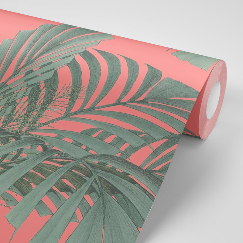 Floating Palms 18' L x 24" W Peel and Stick Wallpaper Roll, Coral/Green