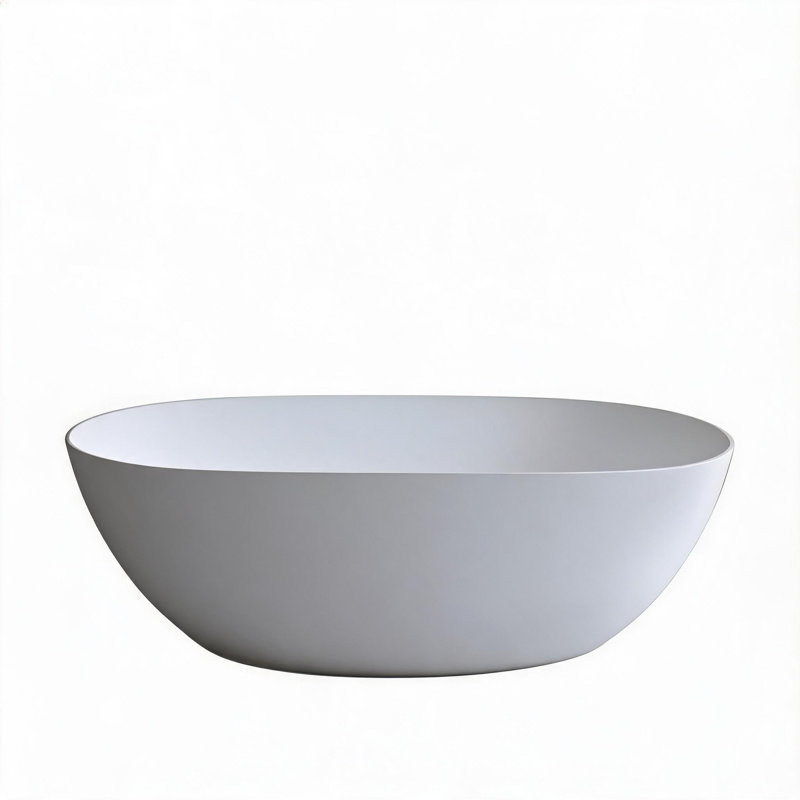 Baignoire de trempage autoportante à surface solide blanc mat 65 pouces avec trop-plein et bonde escamotable