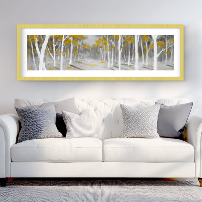 Yellow Birch Forest - Trees Gray Framed Matted Print Decor