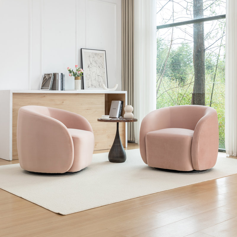 Arrun Velvet Swivel Barrel Chair, Pink