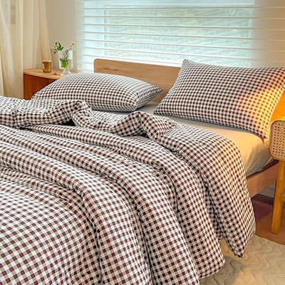 Gingham Comforter Set, Pre-Washed Microfiber Ultra-Soft Plaid  Grid Comforter Set