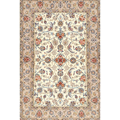 Tapis décoratif en laine beige/gris à motif floral Makena
