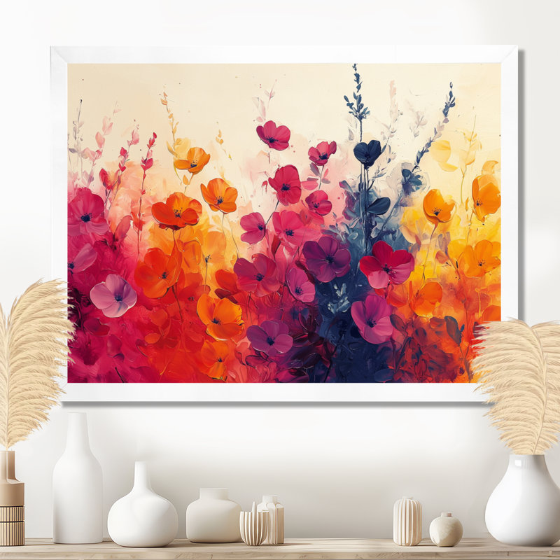 Garden Plants Symphony In Bright Splash - Art mural floral, White Single Picture Framed, H 12 po x l 20 po