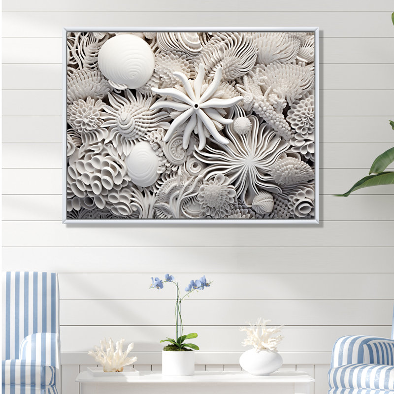 " Gray Abstract Corals V " Print, Silver Picture Framed, 24" H x 32" W