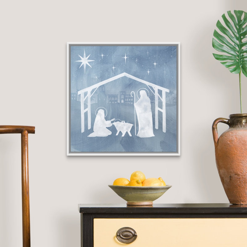 «Star Of Bethlehem I» par Grace Popp - peinture sur toile tendue, H 17,25 po x l 17,25 po, Cadre blanc