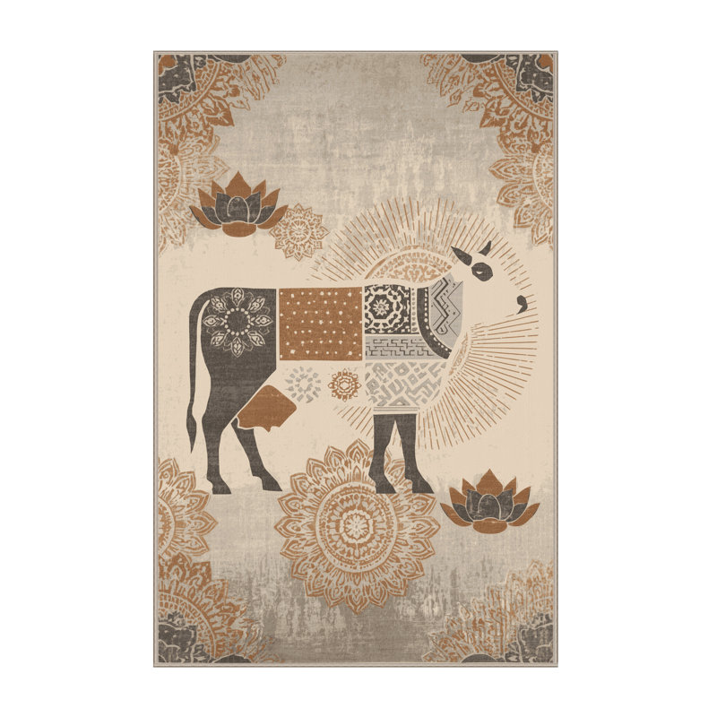 Tapis beige lavable à la machine Melton, 3 X 5