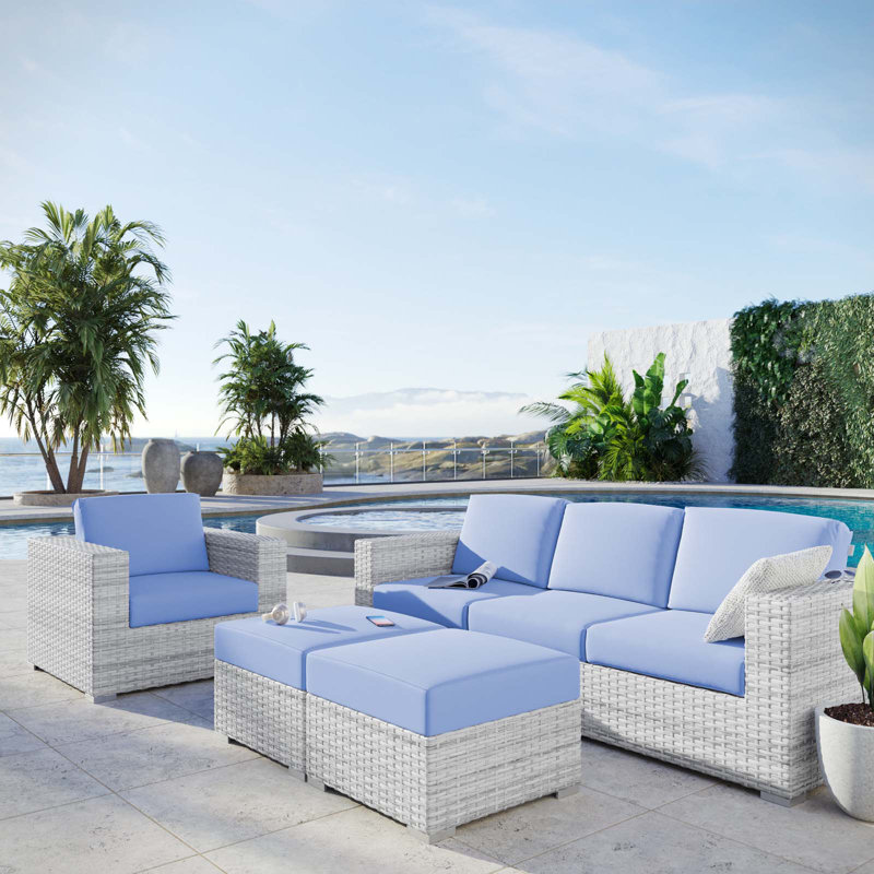 Ensemble de patio extérieur 4 pièces Convene, Bleu clair