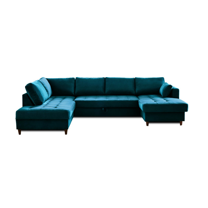 7 Seater Velvet Sofa Bed, Peacock Blue, Left Hand Facing