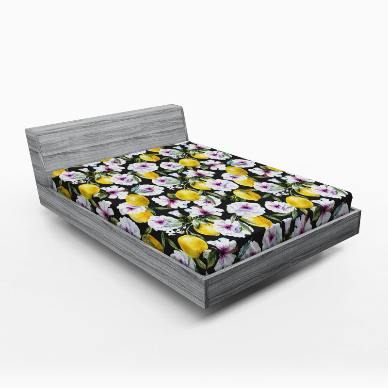 Drap housse floral hibiscus fleurs, Drap-housse de taille double