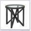 Table basse moderne simple en verre trempé avec base en bois massif, plateau rond transparent pour le salon et le bureau-665009526