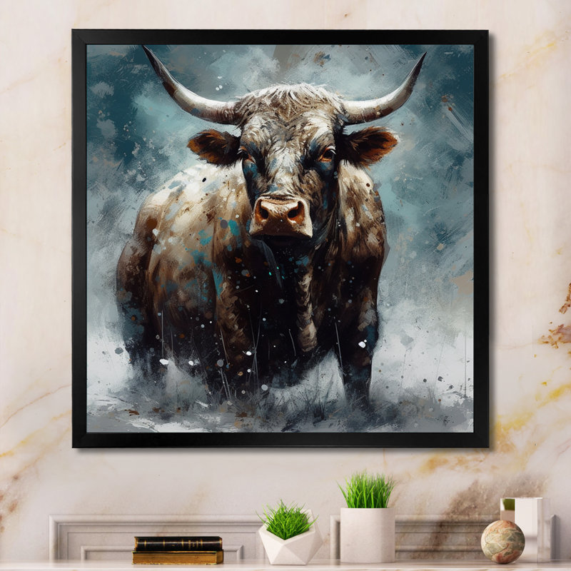 Vache dans la neige III sur toile, Cadre photo noir, H 16 po x l 16 po x P 1 po