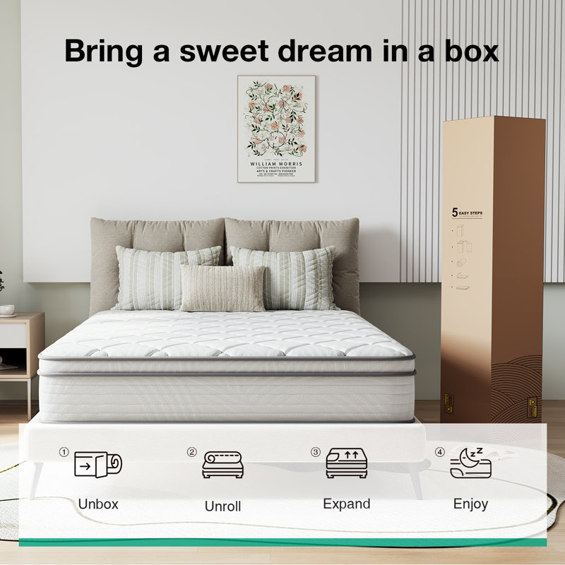 10" Medium Cooling Gel Memory Foam Hybrid Mattress,King Size Mattress in A Box, King, 10"