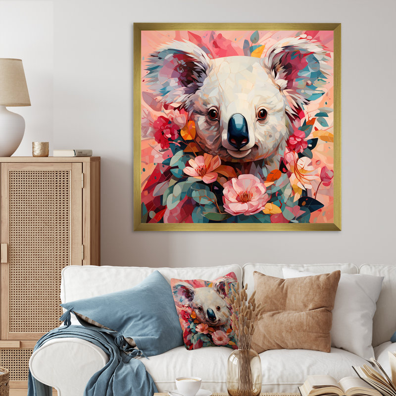 Art floral mural Koala I - Koala, Encadrement doré, H 36 po x l 36 po x P 1,5 po