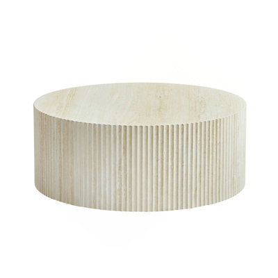 Faux Travertine Round Coffee Table With Eye-Catching Relief Design, Travertine