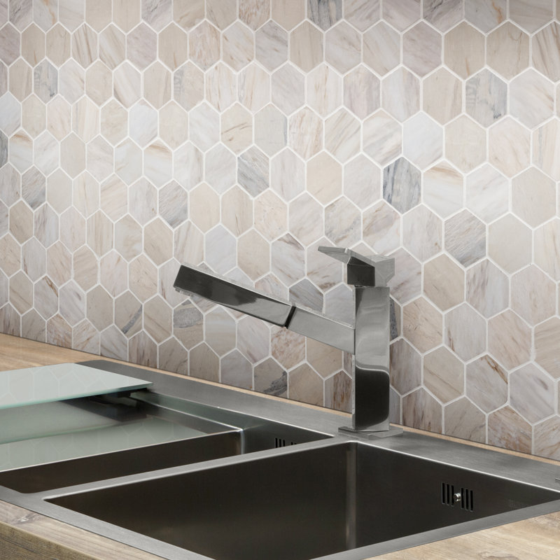 Auralie Hexagon 12 in. x 12 in. Polished Marble Mosaic Floor and Wall Tile