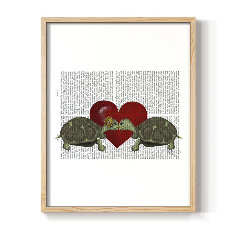 «Turtle Kiss», reproduction encadrée - bois massif, H 15 po x l 12 po