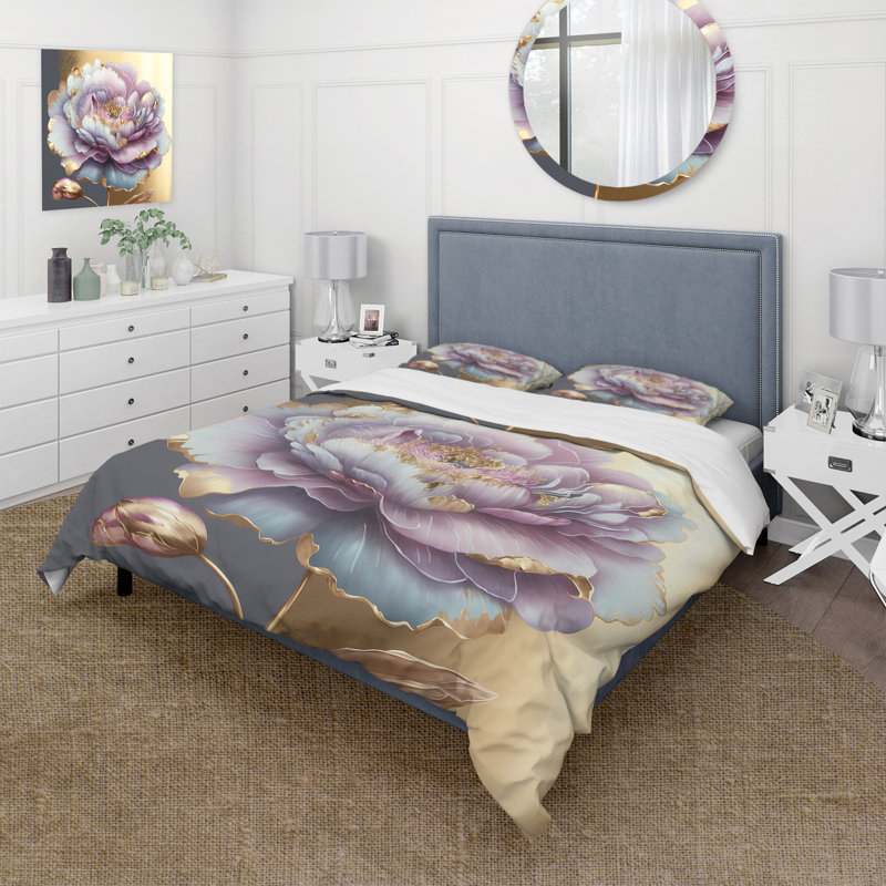 Ensemble de housse de couette en microfibre / polyester mauve simple, Housse de couette pour grand lit et 2 taies décor