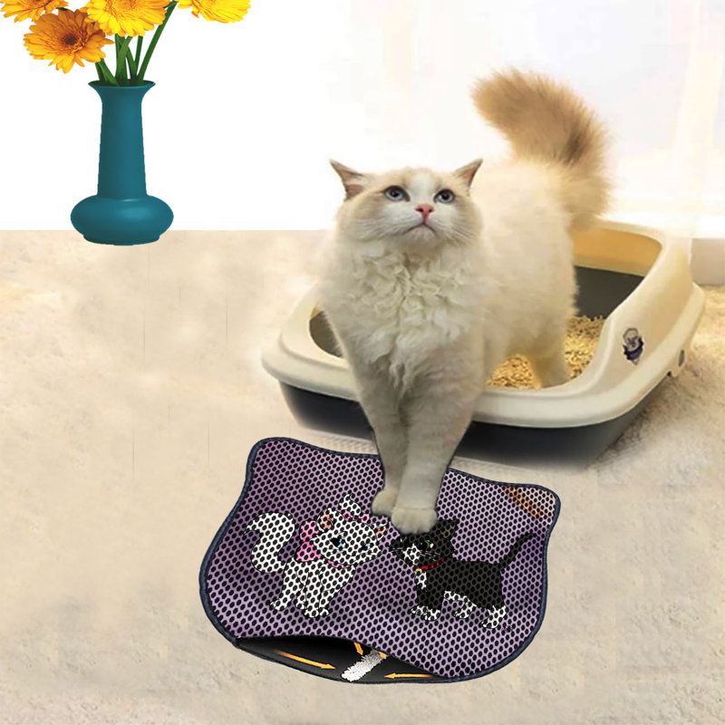 Tapis de litière durable pour chat, 15,7 po x 19,7 po | 50% PVC / 50% polyester, lavable à la machine et passer l'aspirateur | Parfait pour un nettoyage facile, conception antidérapante pour garder votre maison propre et fraîche, idéal pour les propriétaires d'animaux de compagnie