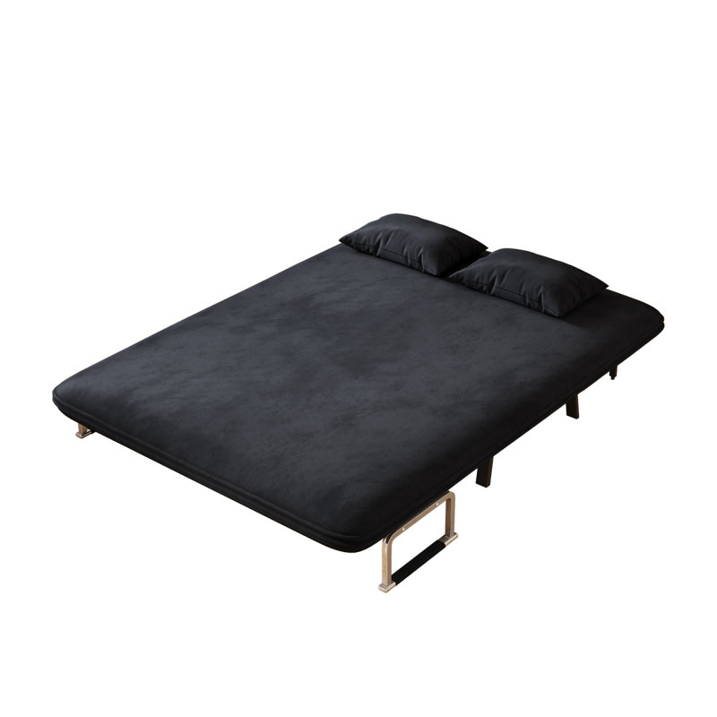 Velvet 55″ Convertible Chair Bed, Tri-Fold Sofa Bed With Adjustable Backrest & Pillow, Leisure Chaise Lounge Couch With Sturdy Steel Frame For Home & Office, Comfortable Sleeper Chair