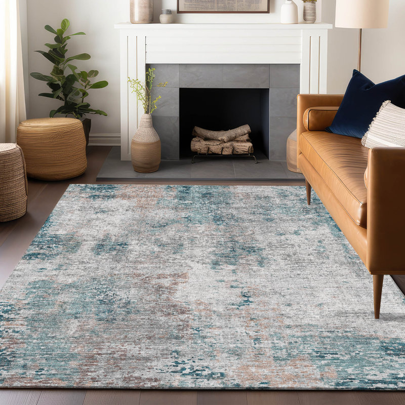 Premium Machine Washable Prisco Teal Rug, Rectangle 10' x 14'