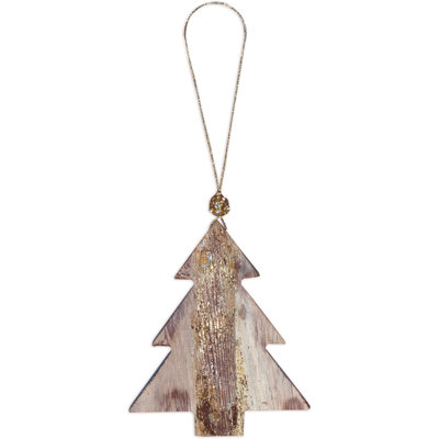 Ornement décoratif arbre en bois doré - ensemble de 2