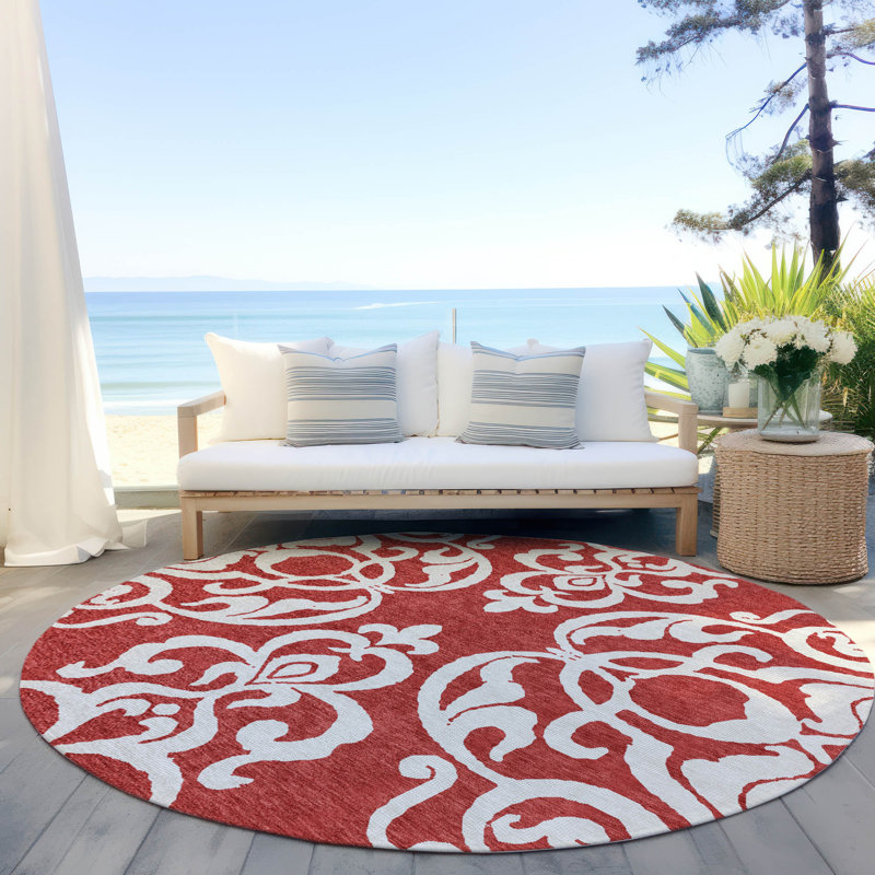Chayden Washable Damask Indoor / Outdoor Rug, Round 8'