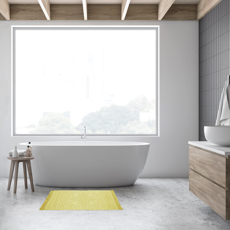 French Connection Feikert 100% Cotton Solid Bath Rug, 38" L x 20" W, Yellow