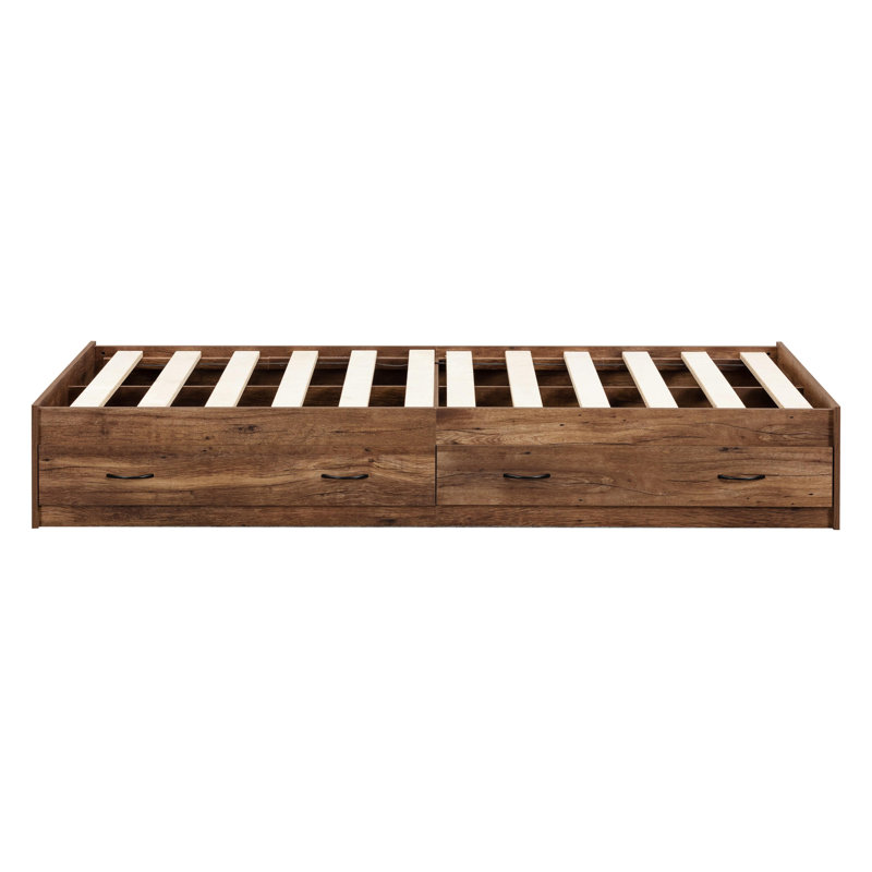 Twin Mountain Oak Platform Bed with 2 Storage Drawers