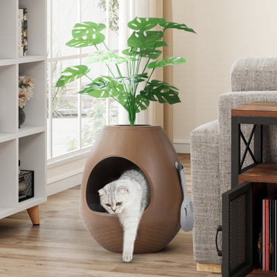 Cat Litter Box with Smart Odor Control Quiet Ventilation System Brown