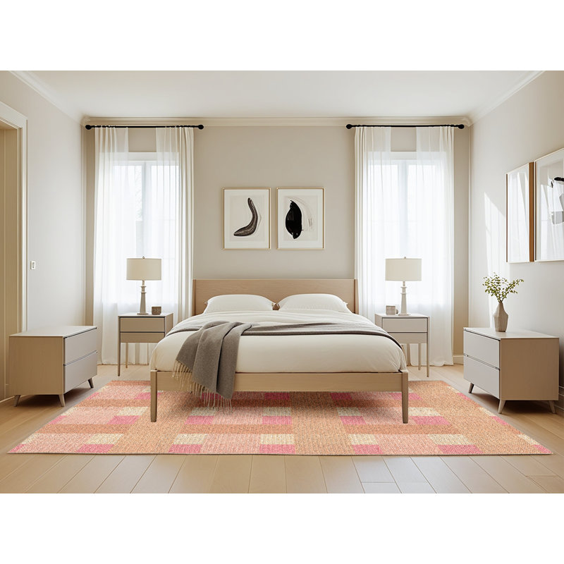 Tapis géométrique en laine orange, Rectangle 5 pi x 8 pi